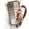 Kivlclri Righe Cover per iPhone 15 6,1'' con Cordino, Aesthetic Orso Stripes Striped Motivo Disegno Marrone TPU Case con Tracolla Collana per catena Antiurto Protezione Fotocamera Ragazze Custodia