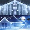 Joomer Luci Natale Esterno Cascata, 12M 400LED Luci Natalizie da Esterno con Timer Funzione, 8 Modalità LED Luci Stringa adattatore per matrimonio Tetto Casa Bar Natalizia Decorazione(Bianco Freddo)