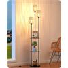 EDISHINE Lampada da Terra Boho Vintage con Mensola e Ripiano Portaoggetti, Piantana 3 Luci E27 con Paralume in Rattan, Lampadine Incluse, Interruttore a Pedale, Lampada Salotto Moderna 178 cm