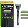 Wilkinson Sword - Hydro 3 Black Edition - Rasoio a 3 Lame per Uomo - Testina con Gel all'Aloe - Rasatura Confortevole per Pelli Sensibili - Confezione x1 Rasoio + x5 Testine
