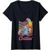 Disney Donna Disney Rainbow Stitch Ice Cream Chillin' Maglietta con Collo a V