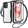 FERLAN Cover per iPhone 15 Plus con Cordino, 360 Gradi Antiurto Custodia con Protezione Schermo Integrata Trasparente Rugged TPU Bumper Doppia Protettiva Cover per iPhone 15 Plus -Nero