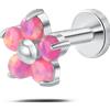 NovaNavel Piercing orecchio/naso/bocca fiore violetta fucsia opale in argento