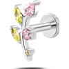 NovaNavel Piercing orecchio/naso ramo di luce rosa e verde in argento