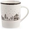 H&H Set 9 Tazze Mug in New Bone China - Decoro Winter House, 330 ml - Tazze da Tè, Caffè, Cappuccino - Design Invernale Elegante per la Colazione