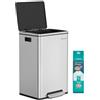 SONGMICS Pattumiera da Cucina 50 L, con 15 Sacchi per Spazzatura, Acciaio Inox, Secchio in Plastica Rimovibile, Cestino a Pedale con Coperchio Maniglie Chiusura Morbida, Colore Argento LTB595E01