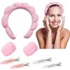 Yeria 1 Fascia Capelli Donna in Spugna per il Trucco, 2 Polsini in Pile per Polso, 4 Fermagli per Capelli - Accessori per la Cura della Pelle, Lavaggio e Doccia (Rosa)