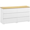 HOMCOM Cassettiera 6 Cassetti Moderna in Truciolato per Camera da Letto e Ingresso, 140x37x75cm, Bianco e Color Legno|Aosom