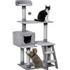 PawHut Tiragraffi Palestra per Gatti Multilivello con Casetta Scala Piattaforme, Pali in Corda di Juta, Grigio, 60.5x40x124cm|Aosom