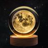 Flexzion Luce notturna 3D a forma di luna con sfera di cristallo, luce LED ologramma in vetro con base in legno massello, alimentata tramite USB, con luminosità regolabile, per decorazione domestica
