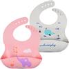 Vicloon Bavaglini 3D Silicone, 2PCS Impermeabile Senza BPA, con Tasca Raccoglipappa, 4 Misure Regolabili, per Bambini e Neonati, Elefantino e Barca