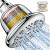 MakeFit Soffione doccia filtrata - alta pressione con filtro per acqua dura, addolcitore per pioggia, lusso, 7 impostazioni, soffione doccia regolabile (cromato)