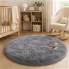 BEIMO Tappeto Shaggy Tondo in Pelo Alto Morbido, Lavabile e Antiscivolo, Grigio, per Camera da Letto e Soggiorno, R100 cm