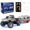 nnOuOnn Mini Monster Truck RC, scala 1:64, telecomando Monster Trucks con rimorchio, 2,4 GHz, piccolo sterzo in lega, regolabile, mini camion regalo per Natale