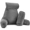 Clara Clark Bed Rest Reading Pillow with Arms And Pockets Cuscino TV in Memory Foam triturato di Alta qualità, Grigio, Large