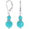 Bling Jewelry Gemma Naturale Blu Turchese Boho Bali Milgrain Bordato Perline Rondel Separatore Doppia Palla Rotonda Orecchini A Goccia Per Le Donne Adolescenti .925 Sterling Silver Lever Back