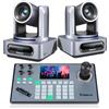 Tenveo Kit Telecamera PTZ e Controller - 2 Telecamere NDI PTZ con Auto-Tracking AI 20X, SDI/HDMI/USB3.0/LAN(PoE) e 1 Controller Joystick PTZ con Screen da 5 Pollici per Live Streaming, Chiese e