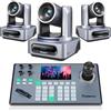 Tenveo Kit Telecamera PTZ e Controller - 3 Telecamere NDI PTZ con Auto-Tracking AI 20X, SDI/HDMI/USB3.0/LAN(PoE) e 1 Controller Joystick PTZ con Screen da 5 Pollici per Live Streaming, Chiese e