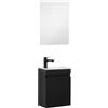 Kometmöbel Mobile Bagno Sospeso 40cm con Lavabo in Resina - Mobiletto Salvaspazio per Bagno di Servizio - Già Assemblato (Nero 40cm, Con Specchio)