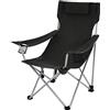 SONGMICS Sedia da Campeggio Pieghevole, Sedia da Esterno con Braccioli, Poggiatesta e Portabicchiere, Struttura Stabile, Max Portata 150 kg, Nero GCB09BK