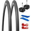 YunSCM Confezione da 2 pneumatici per bici da strada 700 C 700 x 23 C (23-622) più 2 camere d'aria 700 C 700 x 18/25C FV60 mm valvola Presta e 2 strisce per cerchioni compatibili con pneumatici e tubi per