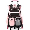 Amythe Zaino Trolley Scuola Elementare e Media, 28L Zaini con Rotelle per Ragazze Adolescenti, Zaino Trolley Bambina Sganciabile 6 Ruote Borsa Casual per Viaggi, Nero Rosa