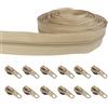 KASLCWA Kit di Cerniera Lampo Spirale 5m, Cerniera Continua Resistente 5 m con 12 Cursori, Cerniere in Nylon, per Cucito, Tappezzeria, Cuscini, Fai da te e Cerniere di Ricambio, Beige