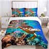 BNREDA Copripiumino tartaruga 200x200,Set di biancheria da letto con animali marini 3D,con motivo a delfino, pesce tropicale, corallo, per adulti e bambini (Mondo Sottomarino-a, 200 x 200 cm)