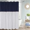 DOSLY IDÉES Farmhaus - Tenda da doccia, motivo a righe, blu navy e blu, in cotone, tessuto intrecciato, stile rustico, 180 x 180 cm
