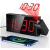 Mesqool Sveglia di proiezione per camera da letto, sveglia forte con grande display LED da 7, dimmer, proiettore 180°, caricatore USB, 12/24H, DST, Snooze, batteria di backup, scrivania da parete per bambini