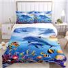 BNREDA Copripiumino tartaruga 135x200,Set di biancheria da letto con animali marini 3D,con motivo a delfino, pesce tropicale, corallo, per adulti e bambini (Mondo Sottomarino B, 200 x 200 cm)
