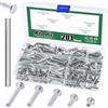 Keadic Set di 201 rivetti M5 in alluminio a testa piatta semi-tubolari assortiti, M5 x 6/12/20/25/30 mm, in metallo, color argento, per cuoio, industria automobilistica domestica