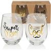 MIJOMA Set di bicchieri da 2 pezzi - Super Mom & Daddy Cool - eleganti bicchieri da 500 ml - regalo per genitori, mamma e papà - design elegante - Set di bicchieri per acqua, succhi di frutta, vino