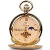Tiong Vintage Mechanical Pocket Watch Unique Tourbillon Moon Phase Roman Numerals Scale Double Hunter Pocket Watches & Gift Box