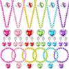 HTTDSLF 6 Set di 6 Set di Gioielli da Principessa, Gioielli Bambini Braccialetti Amicizia per Bambina, con Gemme da Principessa Anello di Gioielli da Principessa Clip, Compleanno Regalo per Ragazze