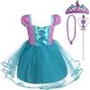 Lito Angels Children's Apparel Lito Angels Vestito Costume Principessa Sirena con Accessori per Bambina, Abito Casual Estivo Gonna in Tulle, Taglia 5-6 anni, Verde 108 (Etichetta in Tessuto 130)