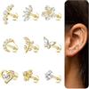 ADRAMATA 9Pcs 16G Orecchini Cartilagine per Donna - Set Tragus Helix Conch Labret CZ con Farfalla Luna in Oro Argento - Piercing per Donna