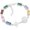 NUDO DE BRUJA Y TETRAGRÁMATON Bracciale in argento sterling a doppia protezione, argento sterling 925, zirconi quadrati, pietre semipreziose multicolore o trasparente., 19.0 Centimeters, Argento