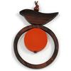 Avalaya Collana lunga con ciondolo a forma di uccello e cerchio, in corda di cotone, lunghezza 84 cm, ciondolo da 10 cm, colore: marrone/arancione
