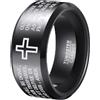 TUNGSTORY 10mm Carburo di Tungsteno Nero con Nostro Padre Preghiera Scrittura Anello in Tungsteno per Uomo Anello di Fidanzamento con Laser Cross Pattern Lucido Bordo Smussato Taglia 22.5