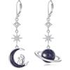 ONEFINITY Orecchini a forma di gatto luna pianeta in argento sterling 925 con gatto pendente, gioielli per donne, mittelgroß, Argento