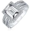 Bling Jewelry Personalizza Lo Stile Art Deco 3Ct Rettangolo Aaa CZ Smeraldo Taglio Halo Anello Di Fidanzamento Per Donne A Banda Larga .925 Sterling Silver Personalizzabile