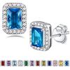 Bestyle Orecchini a Lobo Argento 925 Pietre Portafortuna Decembre Turchese Orecchini con Pietre Rettangolo, Stud Orecchini Donna, Confezione Regalo