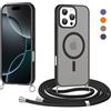 Olgary Cover Magnetica per iPhone 16 Pro Max con Cordino, Compatibile con Magsafe, Traslucida Opaca Hard PC Sottile Antiurto Protettiva Case, Custodia con Laccio Collana Tracolla Corda, Nero