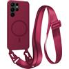FMPCUON FNPCUON Cover Magnetica con Cordino per Samsung Galaxy S24 Ultra Compatibile con MagSafe,Ricarica Wireless, Placcatura Disegno Custodia con Collana Laccio Tracolla Regolabile Case.Rosso