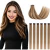 SEGOHAIR Extension per capelli veri con clip, 6 pezzi, castano medio, biondo scuro, con riflessi biondi scuri, extension per capelli lisci con clip, senza cuciture, 25,4 cm, 31 g