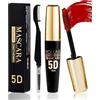 Lestpola Mascara Rossa Impermeabile, 5D Fibra di Seta, Spazzola a Pettine per Ciglia Pieghevole, Colore Liquido, Volumizzante, Spesso, Anti-Sbavatura, a Lunga Durata, 7 Colori, Facile da Applicare per