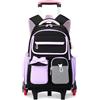 Amythe Zaino Trolley Scuola Elementare e Media, 28L, Sganciabile | Zaini con Rotelle per Ragazze Adolescenti, Zaino Trolley Bambina 6 Ruote Borsa Casual per Viaggi, Nero Viola
