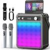 JAPOUCA karaoke con 2 microfoni,Cassa Karaoke Professionale completo Portatile Bluetooth con microfono,LED luci,Ideale per Feste,Regalo per adulti e bambini,Supporta USB/TF/AUX