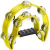 Flexzion Tambourine Metal Half Moon Musical Instruments Double Row Metal Jingles Hand Held Instruments Percussion with Ergonomic Handle Grip, Tambourines for Adults, Yellow
